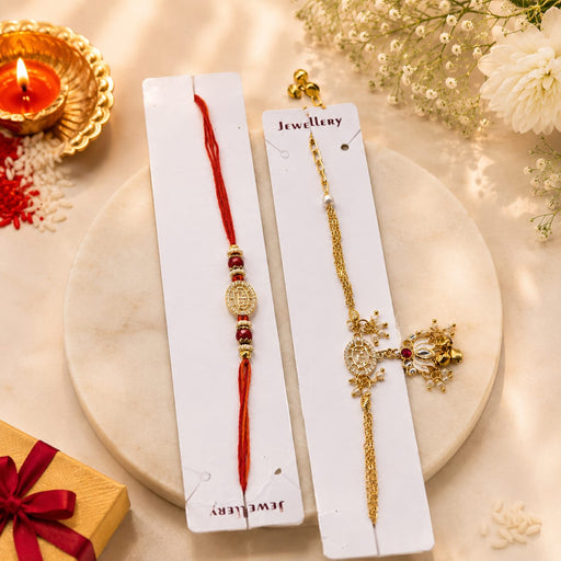 Bhai Bhabhi Rakhi  | Traditional Designer Raksha Bandhan Rakhi | Red Thread & Gold Finish | Premium Festive Rakhi
