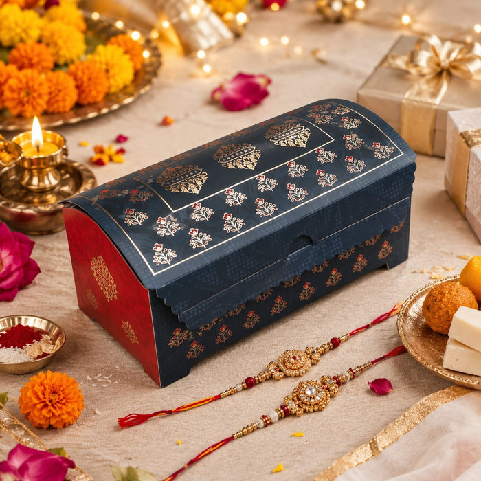 Royal Sandook Premium Printed Curved Gift Hamper Box | Luxury Festive Packaging Box for Raksha Bandhan, Diwali, Wedding & Return Gifts