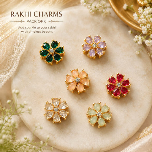 6 Pcs Premium Pearl Kundan Rakhi Charms for Brother |   Traditional Raksha Bandhan Center Piece