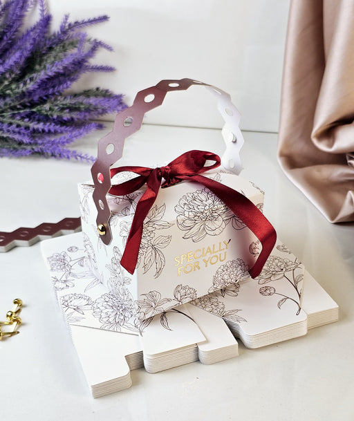 Decorative Square Shape Folding Storage Box With Tag for Return Gift, Birthday,Boxes with Ribbon, Perfect for Packing Chocolate, Dry Fruits,Engagement