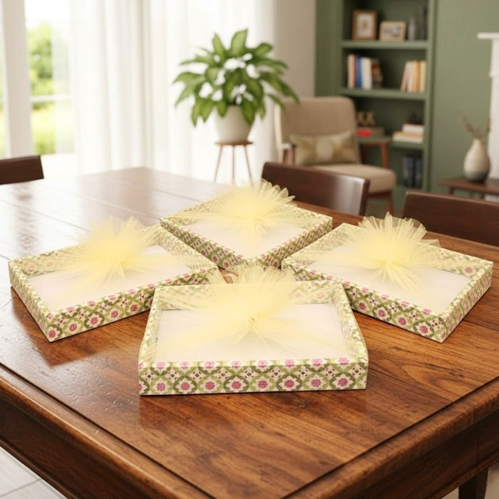 Multipurpose Decorative Folding Paper Box Net Rectangle Cardboard Box with Net DIY Tray for Gift Hamper, Gifting (Cardboard Folding Paper Box),Room Hamper,Wedding Hamper