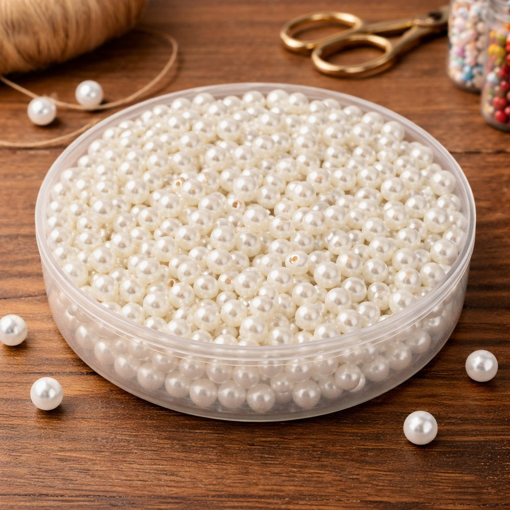 Moti (Off-White) (6 mm) Pearl, Crafts Artificial Pearl Beads for Beading DIY Jewellery