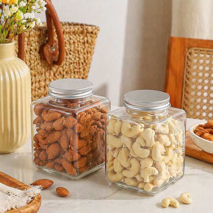 Premium Star Shape And Square Shape Transparent Storage Jar with Lid | Cute Candy Jar, Dry Fruit Container, Gift Packing Jar for Kids & Hampers