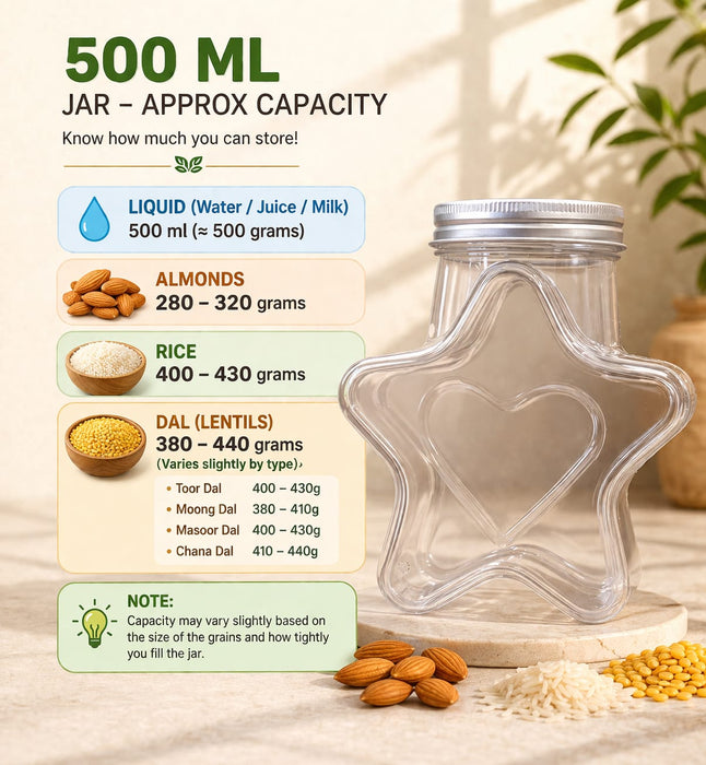 Premium Star Shape And Square Shape Transparent Storage Jar with Lid | Cute Candy Jar, Dry Fruit Container, Gift Packing Jar for Kids & Hampers