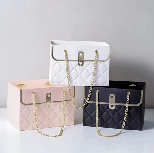 Luxury Chain Handle Gift Bag | Premium Wedding Return Gift Bag | Foldable Paper Gift Bag for Hampers & Gifting (Black, Red, Pink, White)