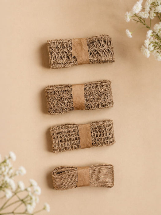 4 Pcs (8 meter)Premium Decorative Jute Lace Ribbons Combo Pack | Jute Lace Rolls for Hampers, Toran, DIY Crafts & Gift Decoration