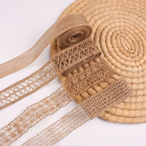 4 Pcs (8 meter)Premium Decorative Jute Lace Ribbons Combo Pack | Jute Lace Rolls for Hampers, Toran, DIY Crafts & Gift Decoration