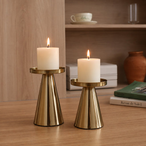 Modern Gold Metal Candle Holder Set – Elegant Decorative Pillar Candle Stand for Table Centerpiece, Living Room & Wedding Décor Pack 1 set of 2pcs (Small, Big )