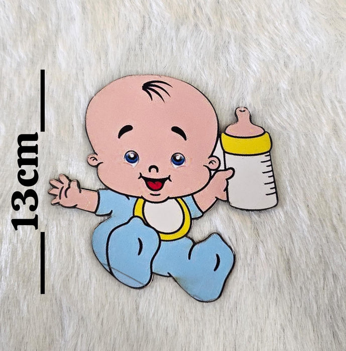 12 Pcs Baby Shower MDF Cutout 5-6 Inch Mix Design Set (Blue & Pink) | Baby Boy & Girl Hamper Decoration | DIY Welcome Baby Party Decor