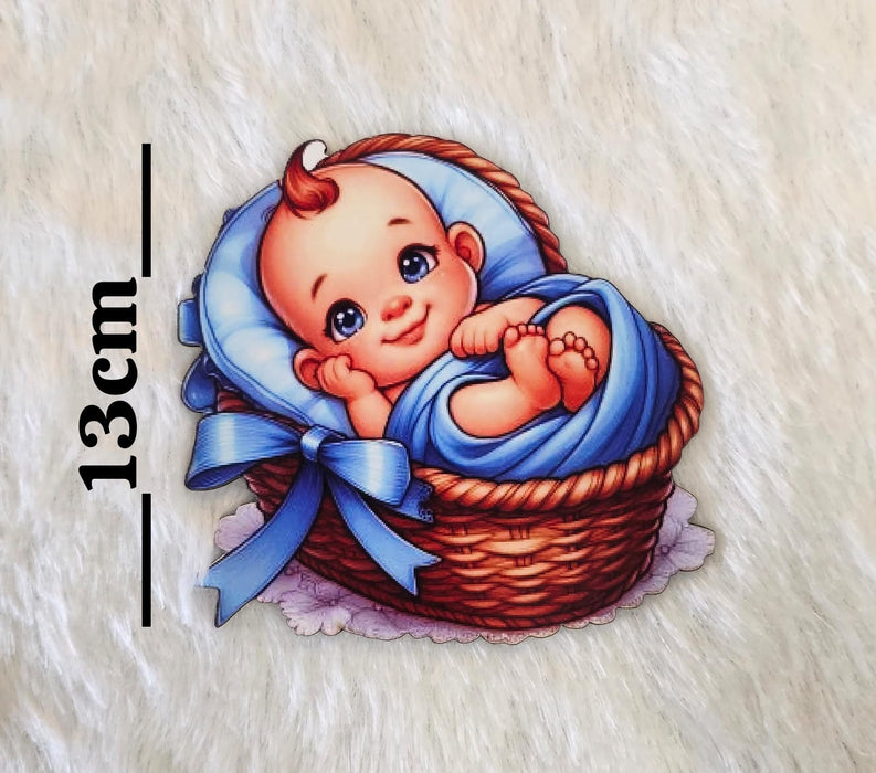 12 Pcs Baby Shower MDF Cutout 5-6 Inch Mix Design Set (Blue & Pink) | Baby Boy & Girl Hamper Decoration | DIY Welcome Baby Party Decor