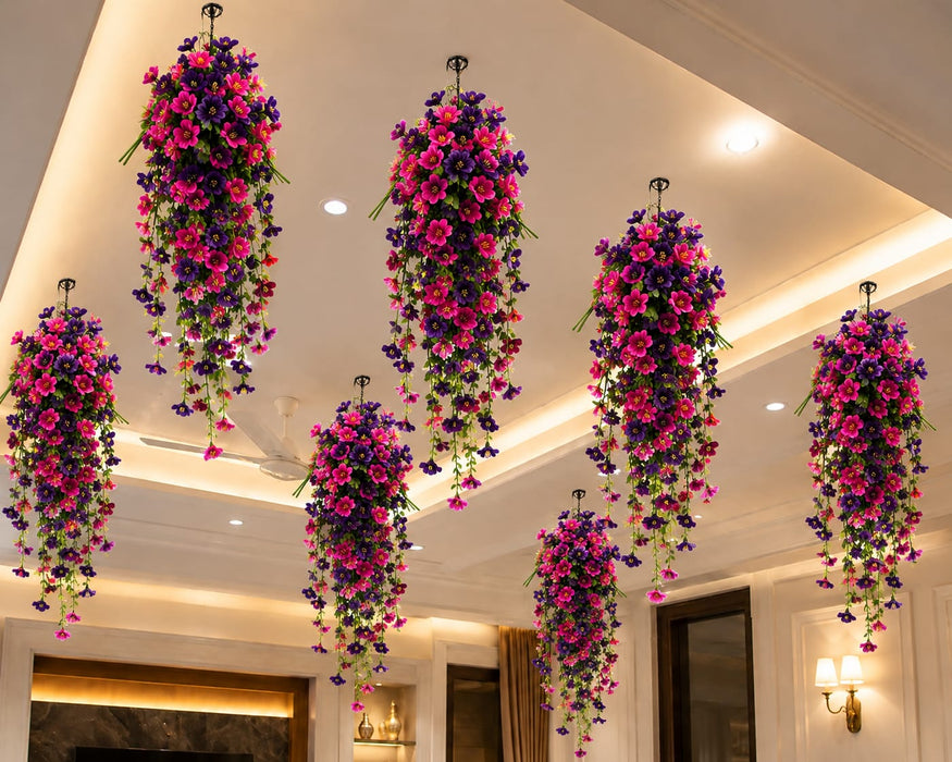 Artificial Hanging Flowers for Home Decor, Pink Flower Vine Garland for Wall, Door, Balcony, Garden, Wedding, Party, Mandap, Room, Office & Festival Decoration