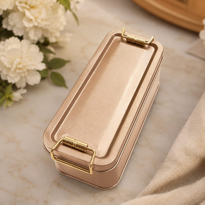 Premium Tin Material Packing Box (15×6×6 cm) | Food Container for Fruits,Desserts, Snacks, Gifting ,Tiffin, Picnic & Travel ( Not For Liquids )