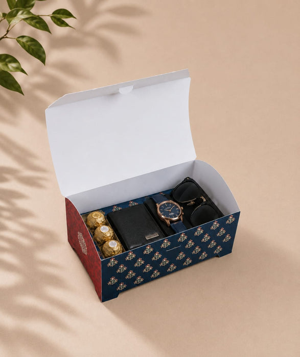 Royal Sandook Premium Printed Curved Gift Hamper Box | Luxury Festive Packaging Box for Raksha Bandhan, Diwali, Wedding & Return Gifts