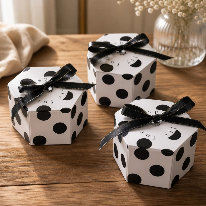 50 Pcs Hexagon Paper Gift Box with Ribbon, Gift Packaging Box for Wedding Return Gifts, Birthday Favours, Chocolate, Dry Fruit, Jewellery, Cosmetics, Baby Shower & Festive Hamper Packing