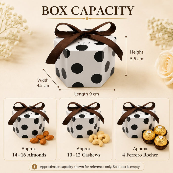50 Pcs Hexagon Paper Gift Box with Ribbon, Gift Packaging Box for Wedding Return Gifts, Birthday Favours, Chocolate, Dry Fruit, Jewellery, Cosmetics, Baby Shower & Festive Hamper Packing