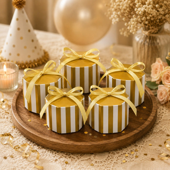 50 Pcs Hexagon Paper Gift Box with Ribbon, Gift Packaging Box for Wedding Return Gifts, Birthday Favours, Chocolate, Dry Fruit, Jewellery, Cosmetics, Baby Shower & Festive Hamper Packing