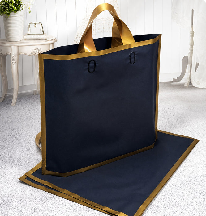 Premium Plastic  Frosted Gift Carry Bag with Handle – Black, White & Green | 35×25×10 cm