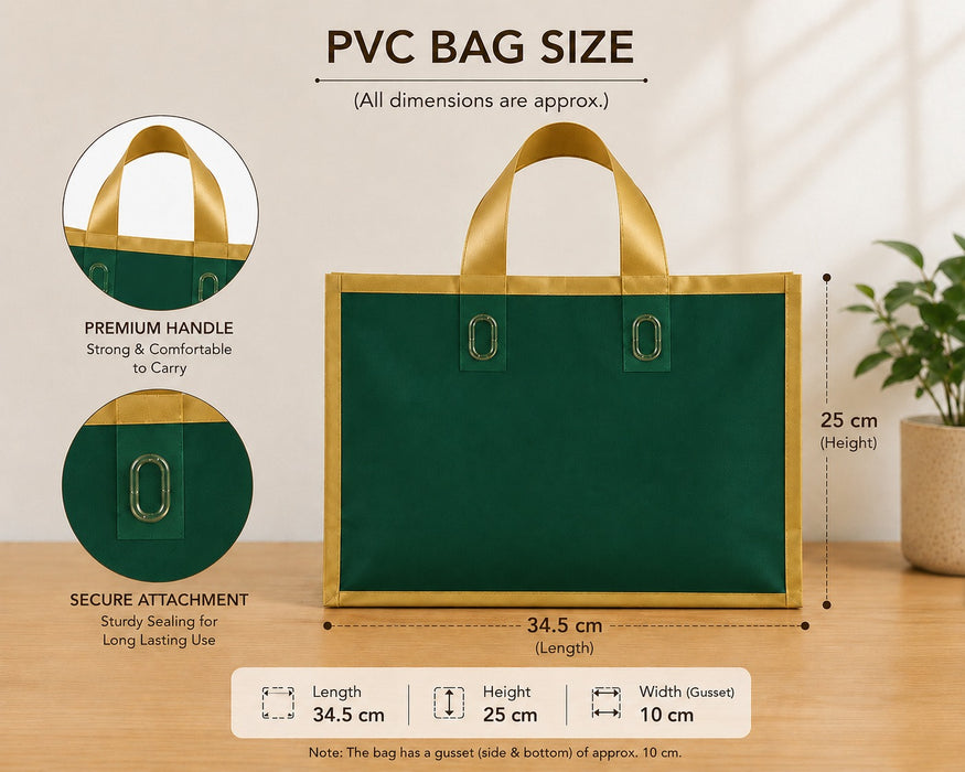 Premium Plastic  Frosted Gift Carry Bag with Handle – Black, White & Green | 35×25×10 cm