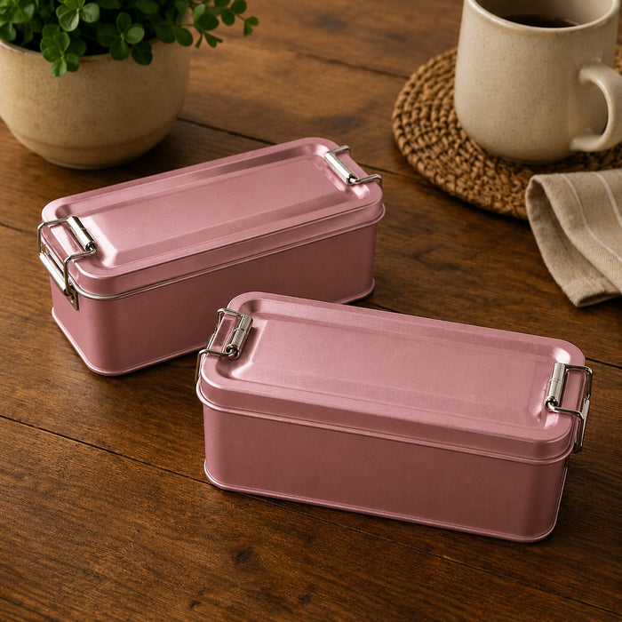 Premium Tin Material Packing Box (15×6×6 cm) | Food Container for Fruits,Desserts, Snacks, Gifting ,Tiffin, Picnic & Travel ( Not For Liquids )