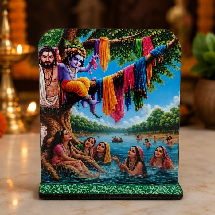 13 Pcs MDF Krishna Jhanki  Cutout  Set with stand   (Approx. 4 x 5 Inch) | Bal Krishna Leela Mini Table Top Decor for Janmashtami, Krishna Jhula, Mandir, Pooja & Festival Decoration JSK