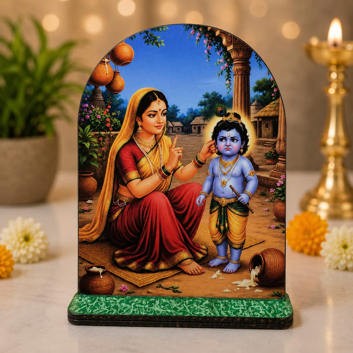 13 Pcs MDF Krishna Jhanki  Cutout  Set with stand   (Approx. 4 x 5 Inch) | Bal Krishna Leela Mini Table Top Decor for Janmashtami, Krishna Jhula, Mandir, Pooja & Festival Decoration JSK