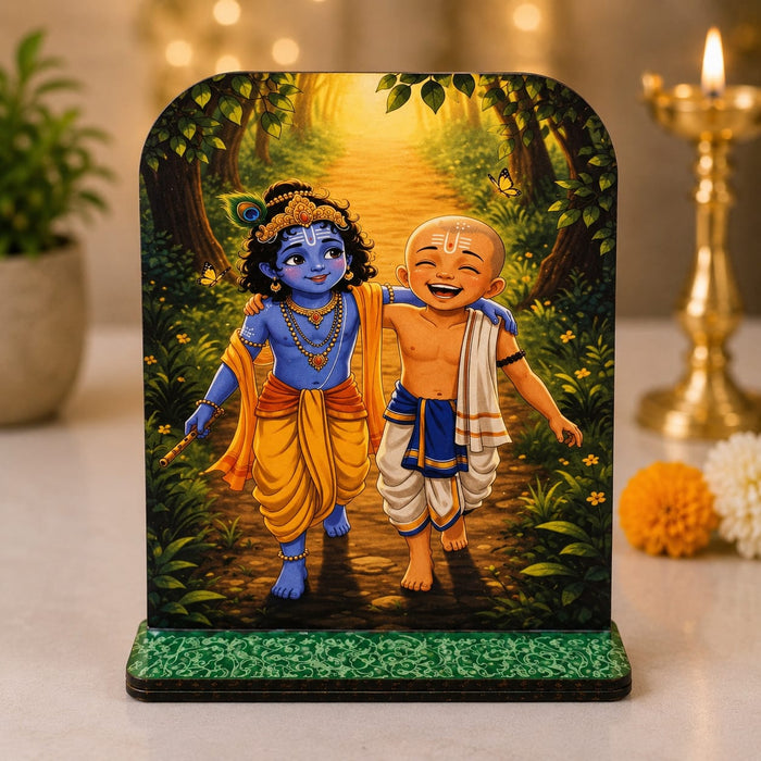 13 Pcs MDF Krishna Jhanki  Cutout  Set with stand   (Approx. 4 x 5 Inch) | Bal Krishna Leela Mini Table Top Decor for Janmashtami, Krishna Jhula, Mandir, Pooja & Festival Decoration JSK