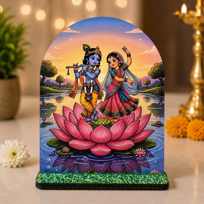 13 Pcs MDF Krishna Jhanki  Cutout  Set with stand   (Approx. 4 x 5 Inch) | Bal Krishna Leela Mini Table Top Decor for Janmashtami, Krishna Jhula, Mandir, Pooja & Festival Decoration JSK