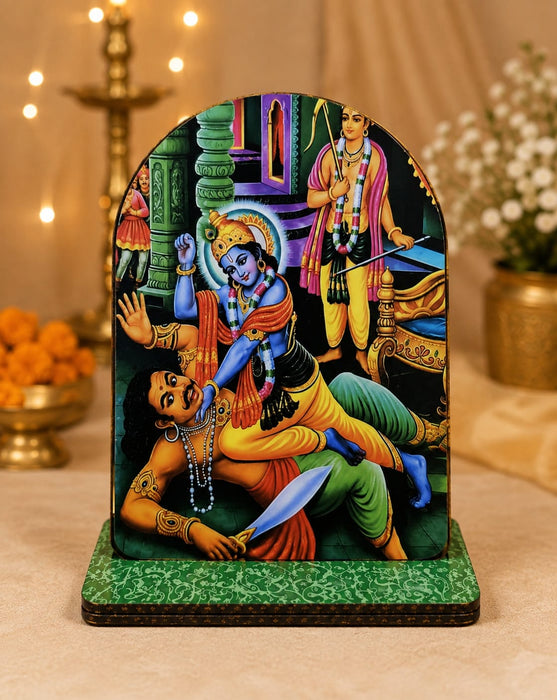 13 Pcs MDF Krishna Jhanki  Cutout  Set with stand   (Approx. 4 x 5 Inch) | Bal Krishna Leela Mini Table Top Decor for Janmashtami, Krishna Jhula, Mandir, Pooja & Festival Decoration JSK