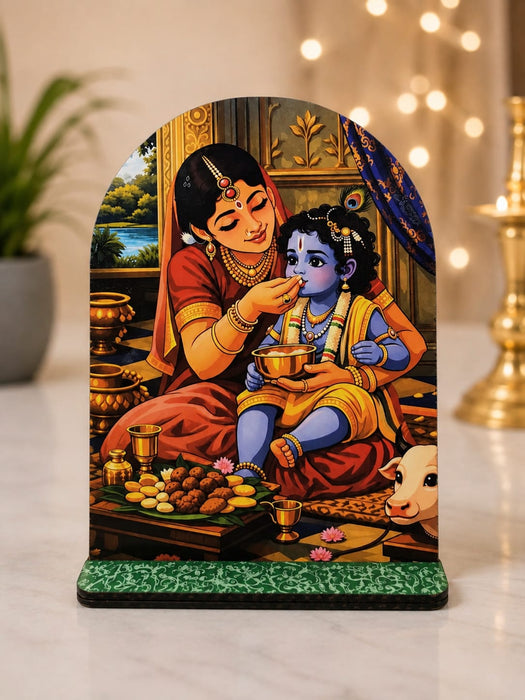 13 Pcs MDF Krishna Jhanki  Cutout  Set with stand   (Approx. 4 x 5 Inch) | Bal Krishna Leela Mini Table Top Decor for Janmashtami, Krishna Jhula, Mandir, Pooja & Festival Decoration JSK
