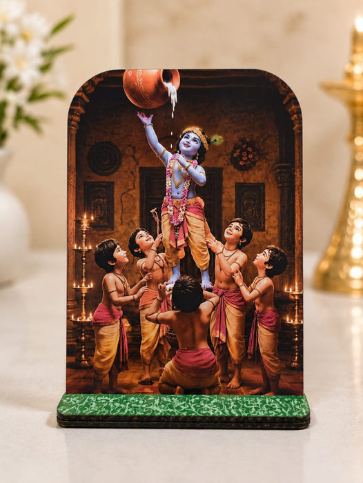 13 Pcs MDF Krishna Jhanki  Cutout  Set with stand   (Approx. 4 x 5 Inch) | Bal Krishna Leela Mini Table Top Decor for Janmashtami, Krishna Jhula, Mandir, Pooja & Festival Decoration JSK