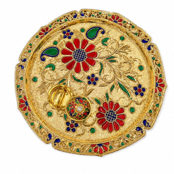 Elegant Plastic Pooja Thali Set with Decorative Kumkum Dabbi | 19 x 19 cm Raksha Bandhan Aarti Thali | Traditional Puja Thali for Rakhi, Ganesh Pooja, Diwali & Daily Worship