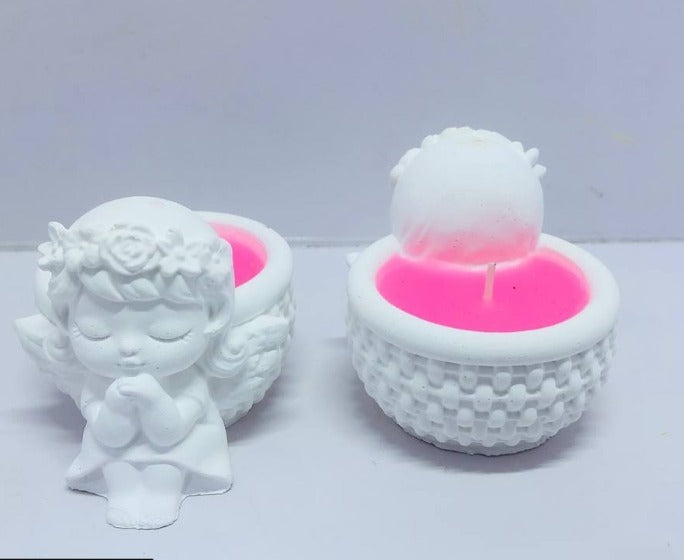 Randon (Any) Colour Angel Design Scented Wax Candle – White Angel Jar with Wax for Home Decor, Gift Purpose, Tealight, Aroma Candle, Decorative Fragrance Candle, Romantic Lighting