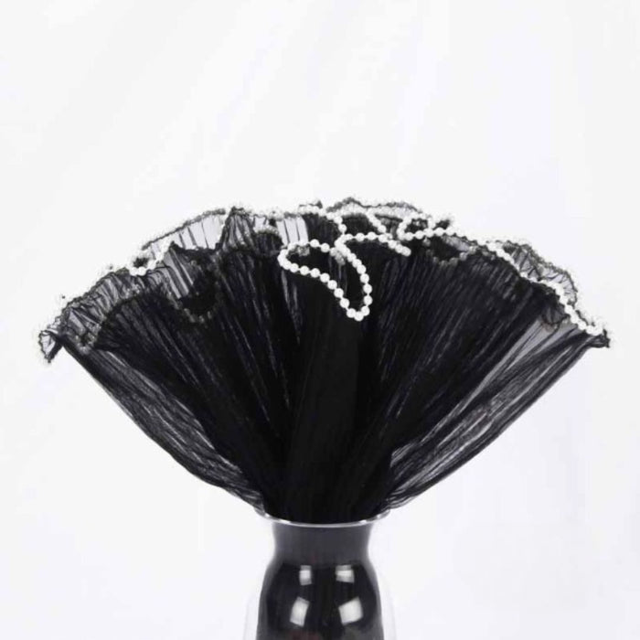 Wrinkled Flower Wrapping Mesh Net With White Ball chain top with beads for Gift Packaging | Wedding, Birthday, Anniversary, Engagement, Thanksgiving Decoration | Wrapping Paper | Greeting Cards & Party Supply | Flower, Bouquet Packaging Sheet
