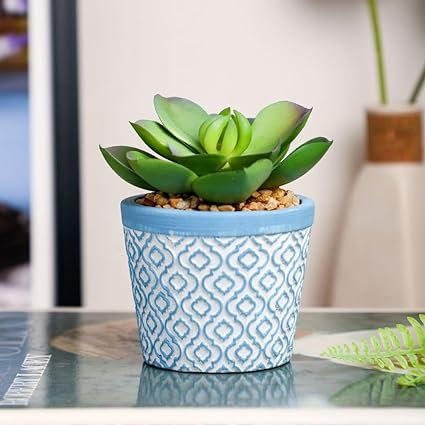Mini Artificial Green Indoor Succulent Plant with Aesthetic Ceramic Pot to Add Charm to Your Homedecor
