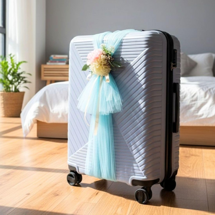 Ready-to-Use Adjustable Suitcase Net Band with Flower Bunch for Wedding Trousseau Packing, Trolly Bag Decoration, Crafting,Wrapping, Decoration, and DIY Projects
