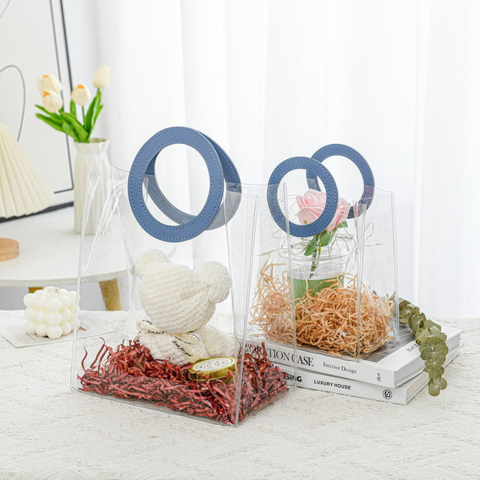 Small Transparent Bags with Circle Handle Gift Paper Bag, Carry Bags, Gift Bag, Gift for Birthday, Valentine, Marriage, Festivals, Season's Greetings and Events (Blue) (Small)(18 x 9 x 20 cm)