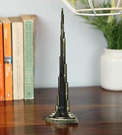 Dubai United Arab Emirates Burj Khalifa Metal Showpiece Antique Statue for Room, Office, Decorative Showpeice for Home, Desk Decor, Table Stand (Metal)