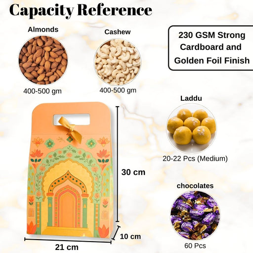 Affordable peach Rajwadi hamper Multipurpose Decorative Folding Paper Cardboard Box DIY Box for Gift Hamper, Diwali Gifting, Wedding gifing (Small)