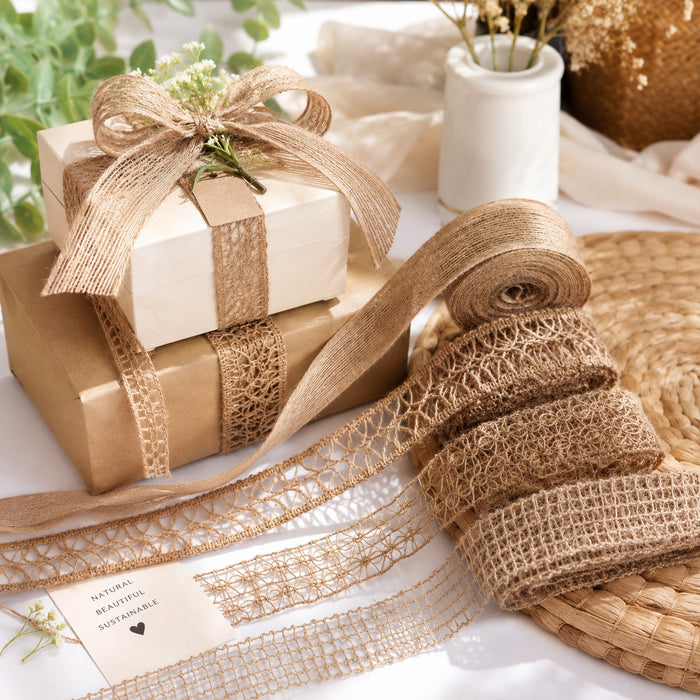 4 Pcs (8 meter)Premium Decorative Jute Lace Ribbons Combo Pack | Jute Lace Rolls for Hampers, Toran, DIY Crafts & Gift Decoration