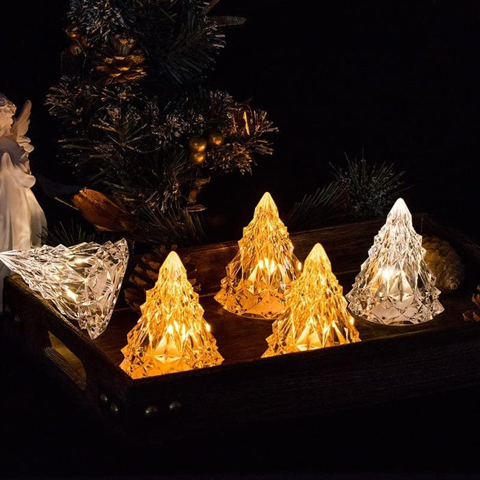 Acrylic Crystal Chritsmastree Design Flameless and Smokeless Led Tea Light Candle for Gifting,House, Light for Balcony, Room, Birthday, Festival Christmas Decoration