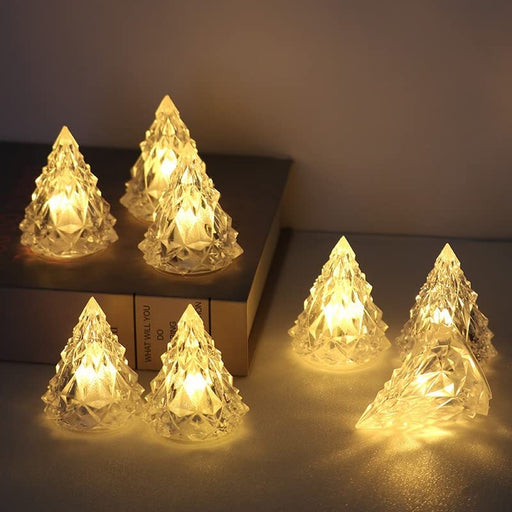 Acrylic Crystal Chritsmastree Design Flameless and Smokeless Led Tea Light Candle for Gifting,House, Light for Balcony, Room, Birthday, Festival Christmas Decoration