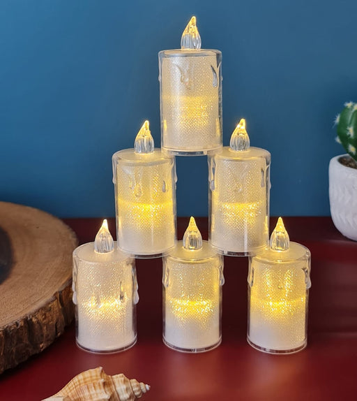 Flameless and Smokeless Crystal Dripping Design Acrylic led Candles Tea Light Candle Perfect for Home Decor,Gifting,Festival,Events,Party Decoration (Yellow) large)