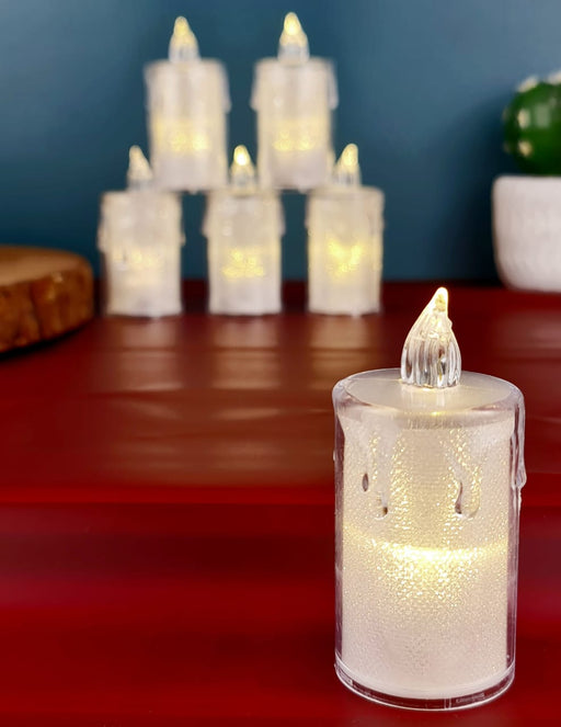 Flameless and Smokeless Crystal Dripping Design Acrylic led Candles Tea Light Candle Perfect for Home Decor,Gifting,Festival,Events,Party Decoration (Yellow) large)