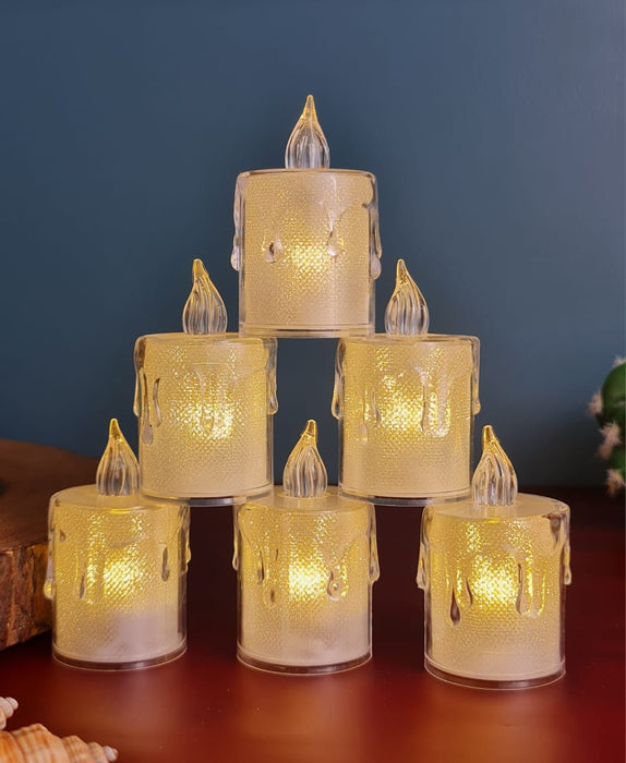 Flameless and Smokeless Crystal Dripping Design Acrylic led Candles Tea Light Candle Perfect for Home Decor,Gifting,Festival,Events,Party Decoration (Yellow) (Medium)