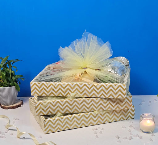 Multipurpose Decorative Gold Folding Paper Box Net Rectangle Cardboard Box with Net DIY Tray for Gift Hamper, Gifting (Cardboard Folding Paper Box),Room Hamper,Wedding Hamper (Golden)