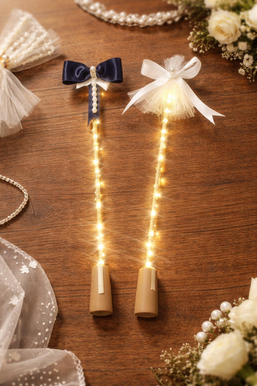 SATYAM KRAFT LED Bridal Entry Glow Stick with Fairy Lights, Wedding Entry Light Stick for Bride & Bridesmaids, Mehndi Haldi Decoration Light Wand with Bow & Pearl Design for Wedding, Party & Celebration