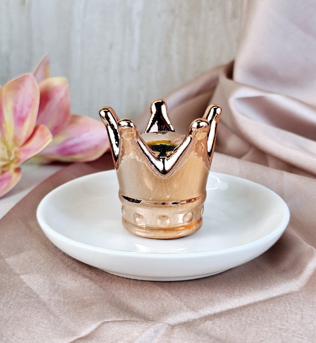 Crown in Plate Ceramic Ring Holder Jewellery Holder Showpiece for Home Decor, Statue, Living Room, Decorative Gift Item, Table Decor,Centre Piece,Diwali Decor