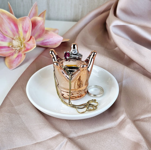 Crown in Plate Ceramic Ring Holder Jewellery Holder Showpiece for Home Decor, Statue, Living Room, Decorative Gift Item, Table Decor,Centre Piece,Diwali Decor