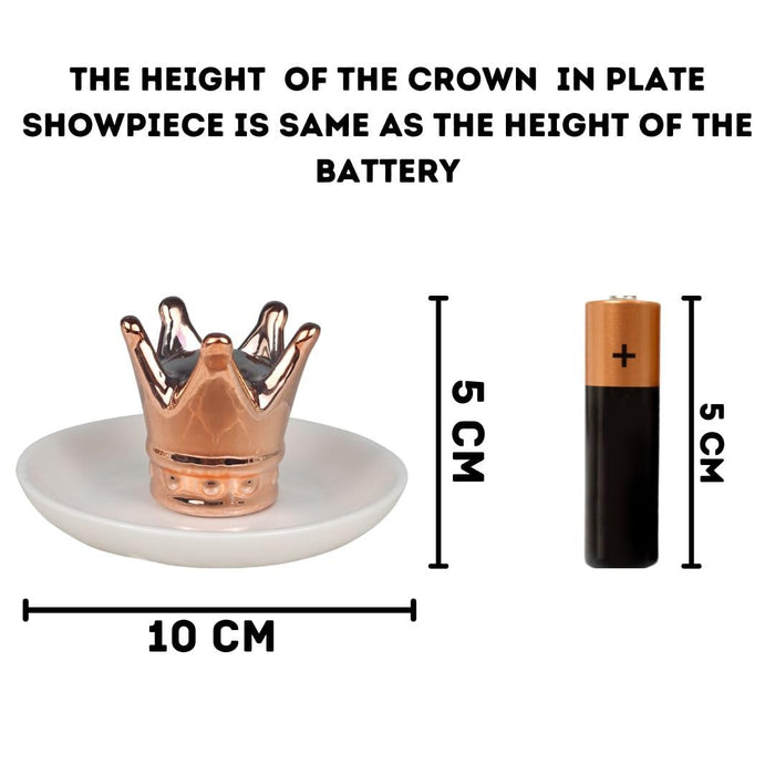 Crown in Plate Ceramic Ring Holder Jewellery Holder Showpiece for Home Decor, Statue, Living Room, Decorative Gift Item, Table Decor,Centre Piece,Diwali Decor