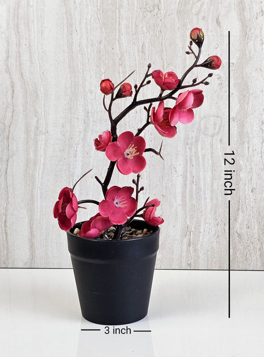 2 Pc Artificial Blossom Flower Stick with Plastic Pot Flower Pot for Home Decor, Living Room, Gifting, Table Top, Showpiece, Balcony, Raksha Bandhan Gifting(with Pot)